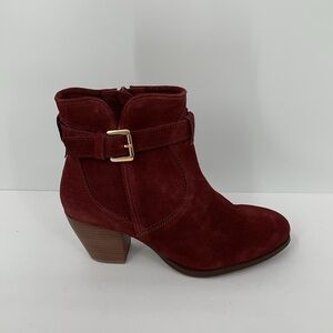 DIBA suede ankle boots heel buckle zipper burgundy wine maroon women new 6.5